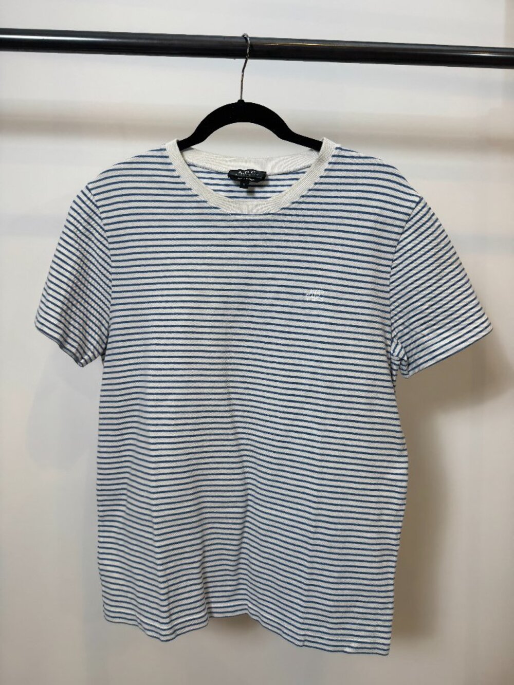 A.P.C. White Blue French Breton Stripe T-Shirt